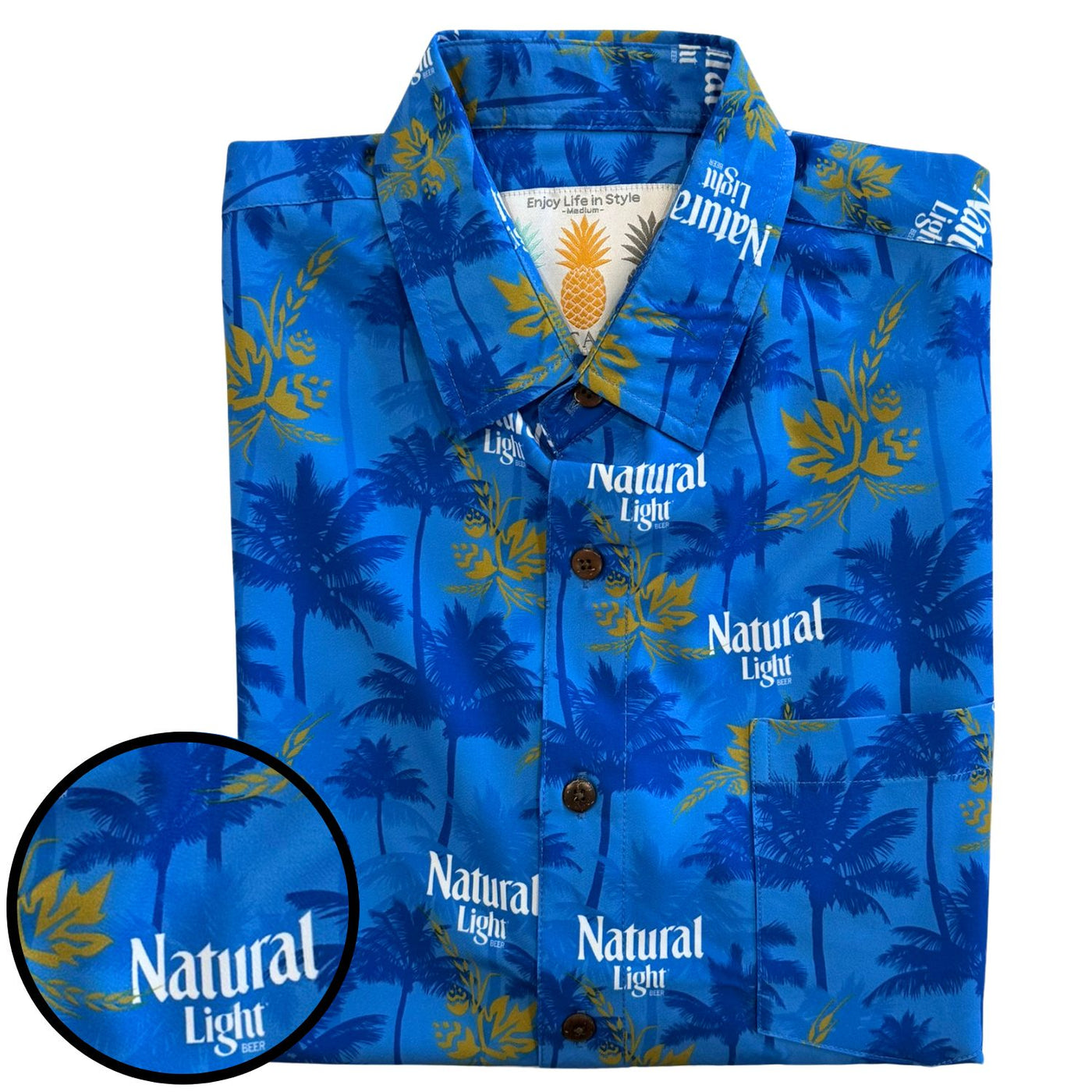 Super Stretch - Blue Palms Natural Light Hawaiian Shirt