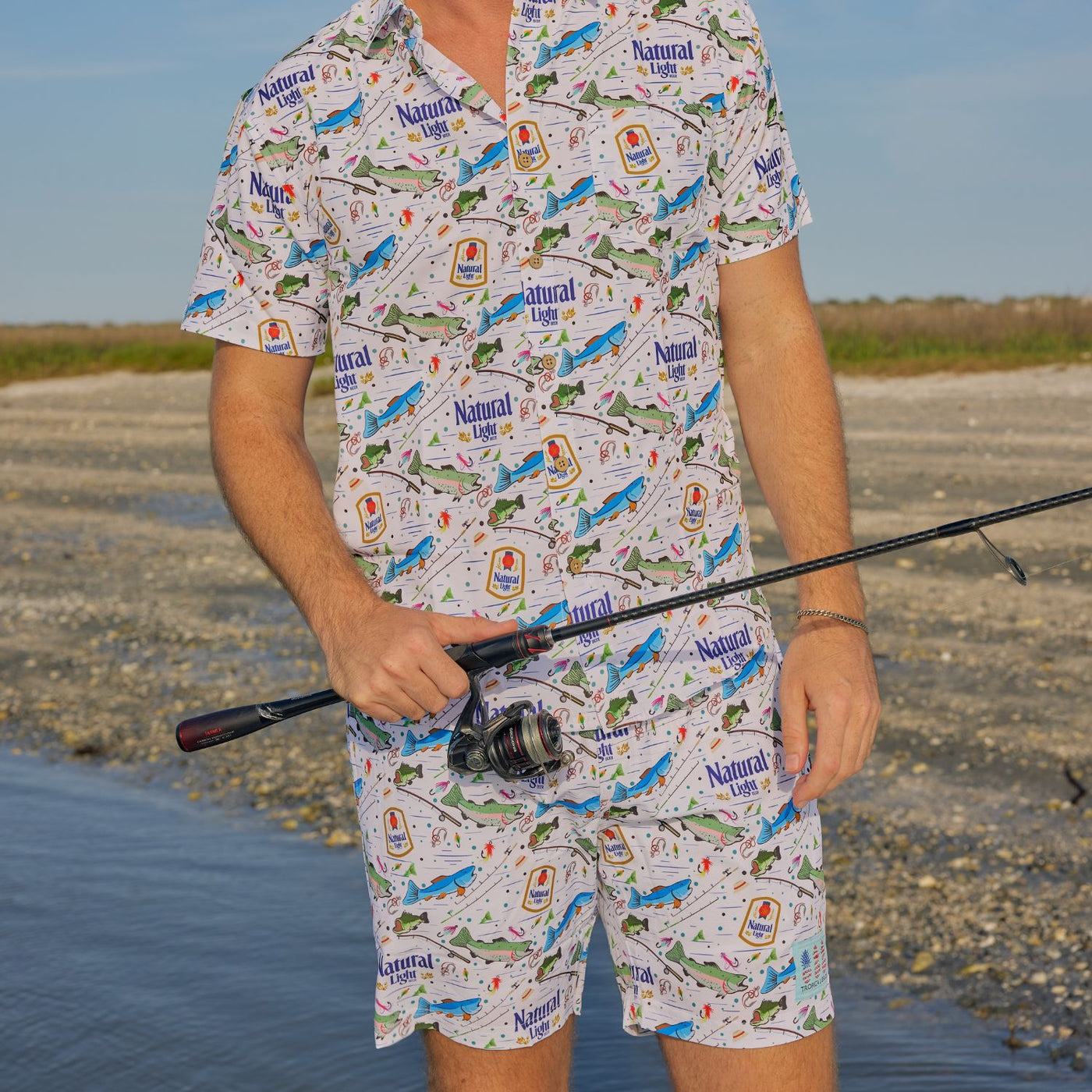 Super Stretch - Fishin Gone Wild Natural Light Hawaiian Shirt ...