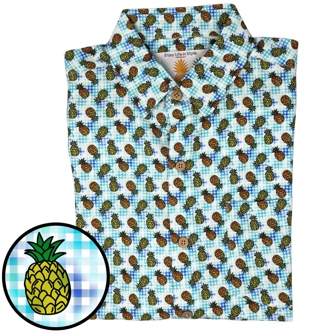 pineapple dress shirt Light Blue Pineapple Print Fil Coup Shirt