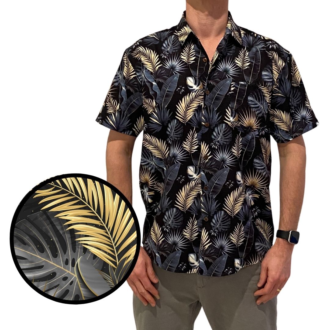Super Stretch - Gold Palms Hawaiian Shirt